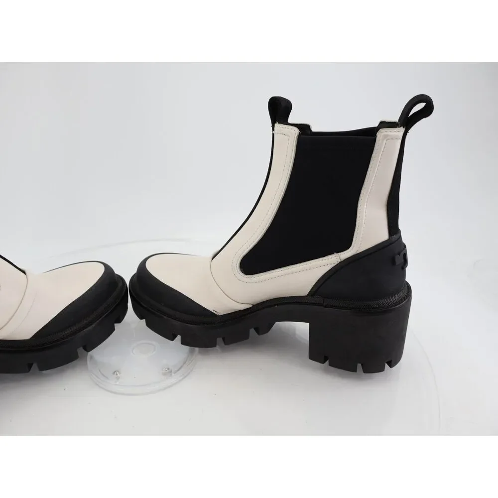 Tory Burch Women's Chelsea Lug Sole Ankle Boots Size 7.5 Black White Slip On